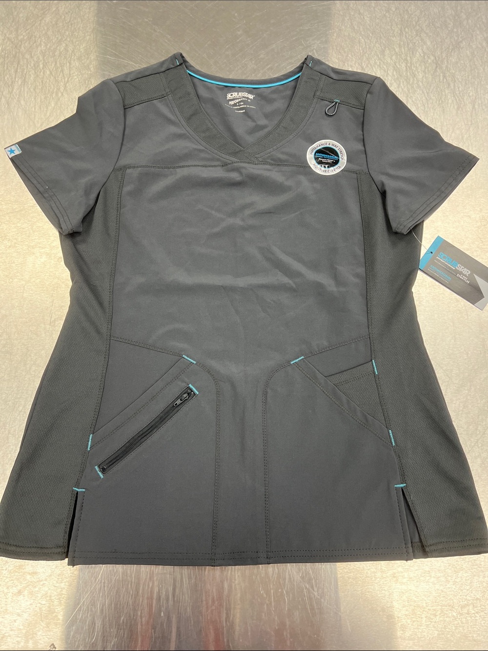 Scrub Star NWT Grey Medical Scrub Top with Contrast Stitching